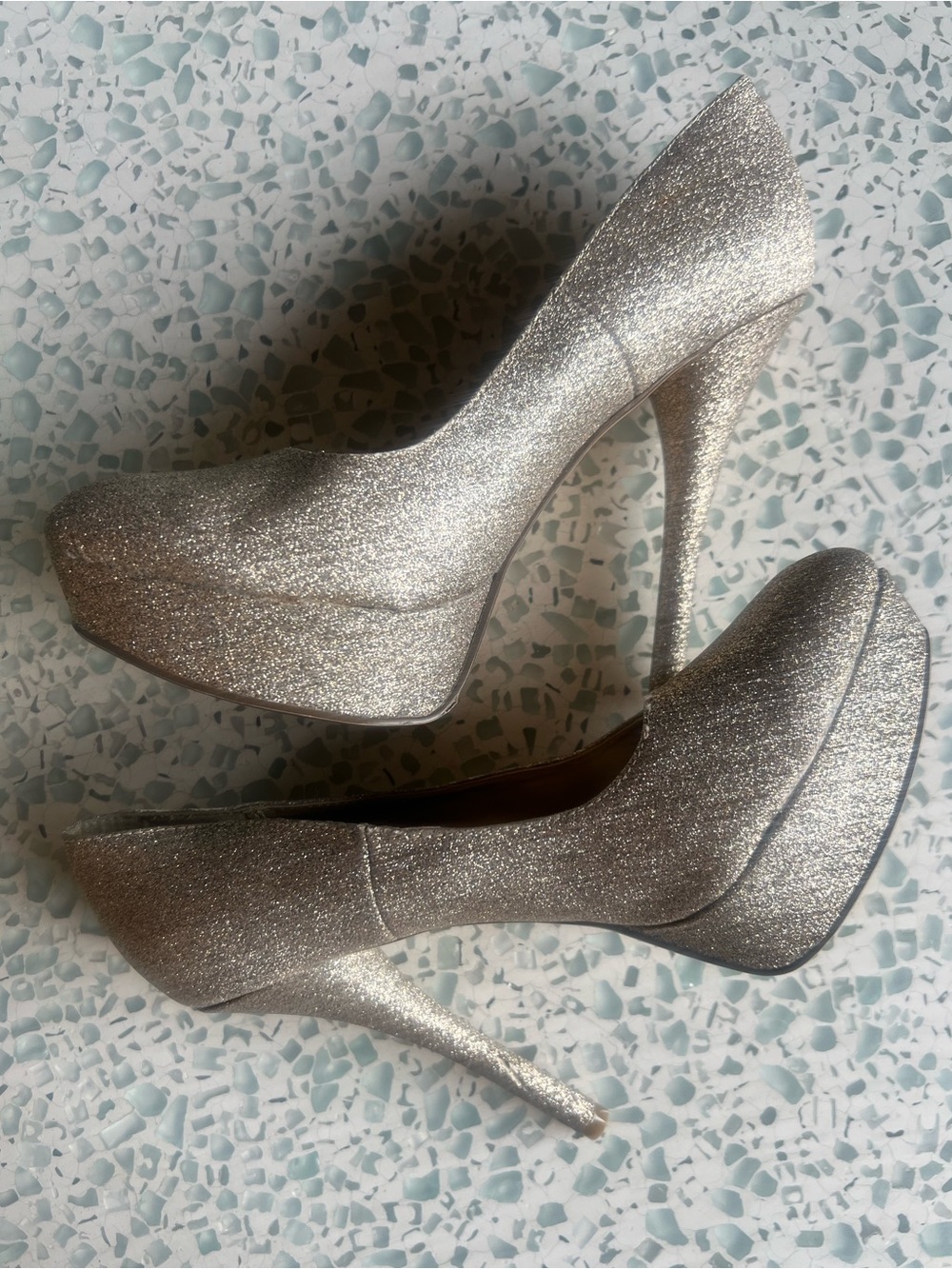 Call It Spring - Gold Glitter Platform High Heel Pumps (Size 9)